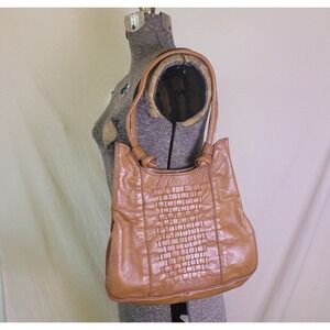 Vintage 60s 70s Brown Leather Woven Shoulder Bag Purse Brown Fall Don‎ Quixote